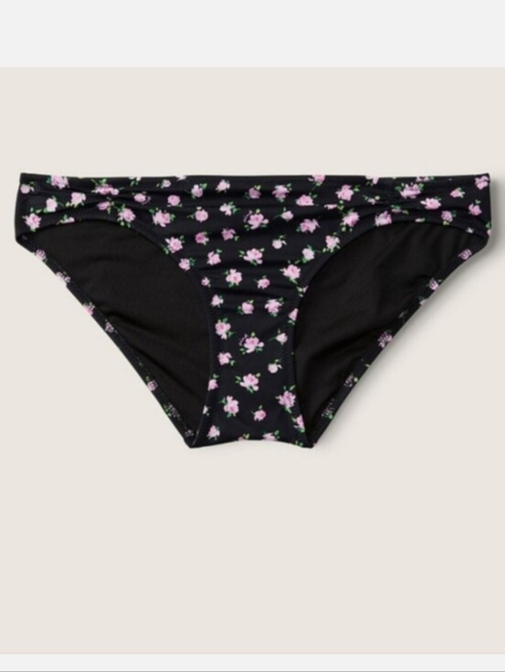 Victoria's secret pink ruched-front bikini swim bottom BLACK FLORAL XXL